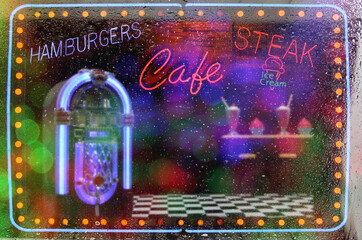 Neon Signs Cafe Photo Composite Rainy Window Design