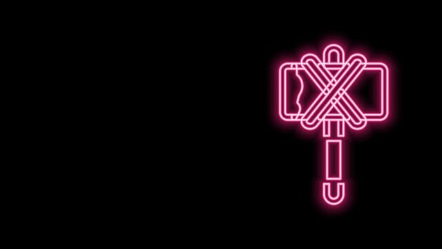 Glowing neon line Medieval axe icon isolated on black background. Battle axe, executioner axe. Medieval weapon. 4K Video motion graphic animation