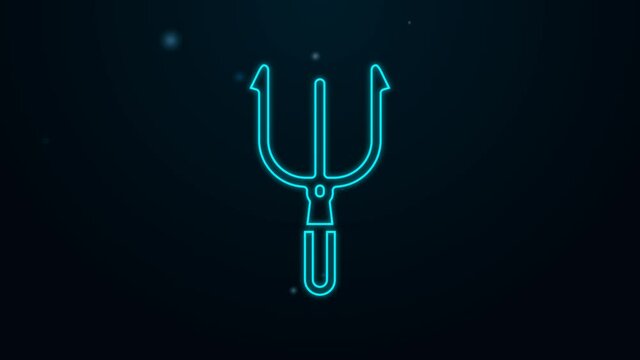 Glowing neon line Neptune Trident icon isolated on black background. 4K Video motion graphic animation