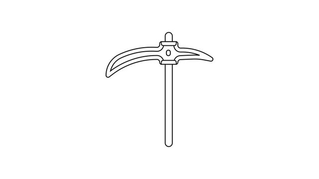 Black line Pickaxe icon isolated on white background. 4K Video motion graphic animation