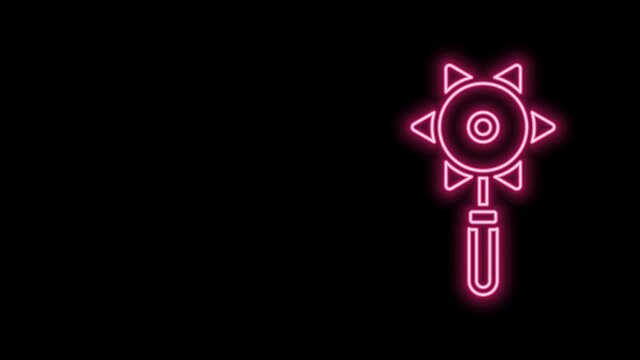 Glowing neon line Medieval chained mace ball icon isolated on black background. Medieval weapon. 4K Video motion graphic animation