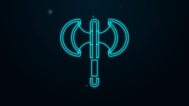 Glowing neon line Medieval poleaxe icon isolated on black background. 4K Video motion graphic animation