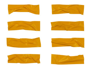 Fototapeta na wymiar Yellow wrinkled adhesive tape isolated on white background. Yellow Sticky scotch tape of different sizes.