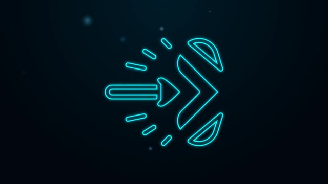 Glowing neon line Magic arrow icon isolated on black background. 4K Video motion graphic animation