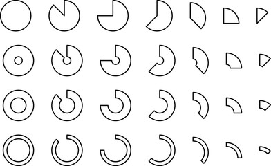 ドーナツや円グラフの素材アイコンセット白黒