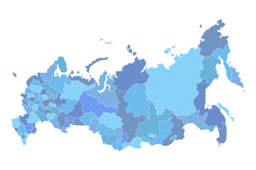 Detailed Russia administrative blue map with borders of regions icon isolated on white background. Russian Federation Vector illustration