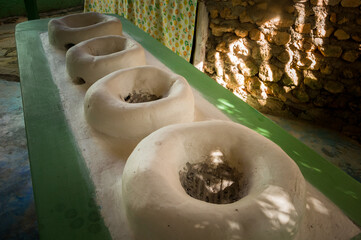 ethnic authentic ceramic wood hobs in a village in the Dominican Republic