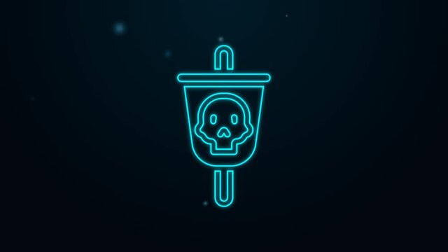 Glowing neon line Pirate flag icon isolated on black background. 4K Video motion graphic animation