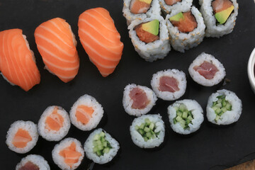 sushi variety prepared to eat as asian food