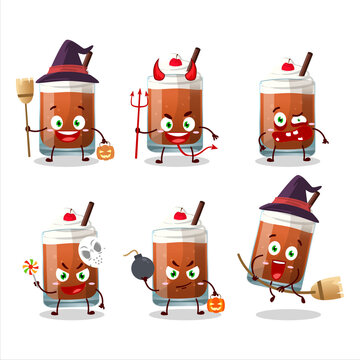 Halloween expression emoticons with cartoon character of root beer with ice cream
