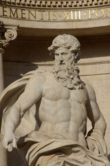 Rome (Italy). Close-up of Ocean at the Trevi Fountain in the city of Rome