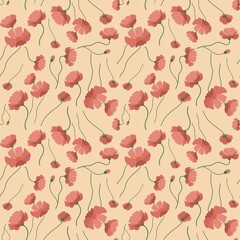 Seamless pattern of flowers on a beige background
