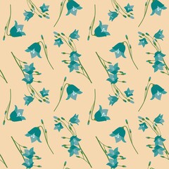 Seamless pattern of bellflowers on a beige background