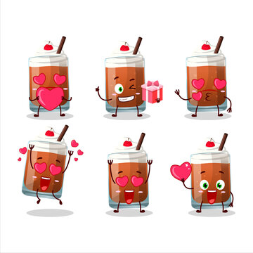 Root beer with ice cream cartoon character with love cute emoticon