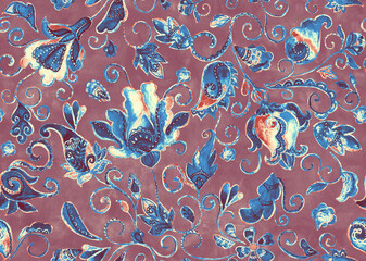 Naklejka premium Paisley watercolor floral pattern tile: flowers, flores, tulips, leaves. Oriental indian traditional hand painted water color whimsical seamless print, ceramic design. Abstract india batik background