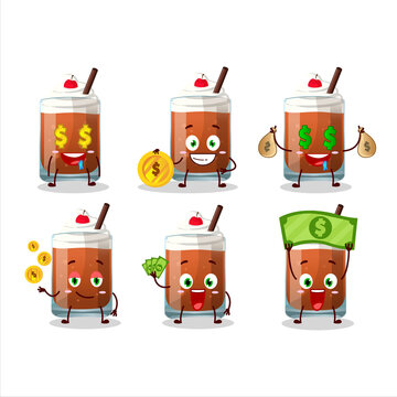 Root beer with ice cream cartoon character with cute emoticon bring money