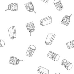 Seamless pattern hand draw vector illustration peanut butter jelly sandwich, jars of peanut butter jelly. backgrounds, textile design, wallpaper, wrapping paper. Cartoon doodle back and white color.