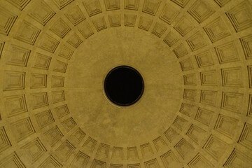 Rome (Italy). Interior and oculus of the dome of the Pantheon of Agrippa in the city of Rome