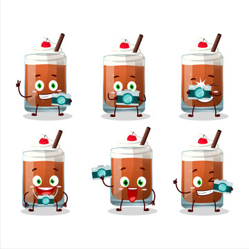 Photographer profession emoticon with root beer with ice cream cartoon character