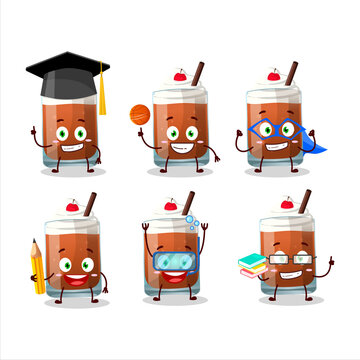 School student of root beer with ice cream cartoon character with various expressions