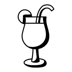 fresh squeezed juice with cut slice and cocktail straw Vector Icon Design, Summer Spring activities Symbol, Hot Weather Doodle art Hand Drawn Sign, Natural orange juice in a glass Concept stock