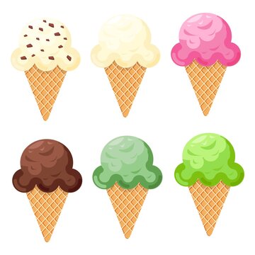 Set Ice cream. Vector picture. Ice cream cone icon. Colorful Ice cream. Vector illustration. Ice cream cone. Various flavors.