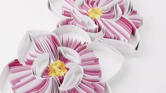 Paper art of quilling paper white magnolia flower, hand made and digital craft concept
