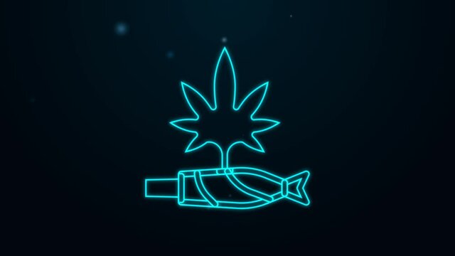 Glowing neon line Marijuana joint, spliff icon isolated on black background. Cigarette with drug, marijuana cigarette rolled. 4K Video motion graphic animation