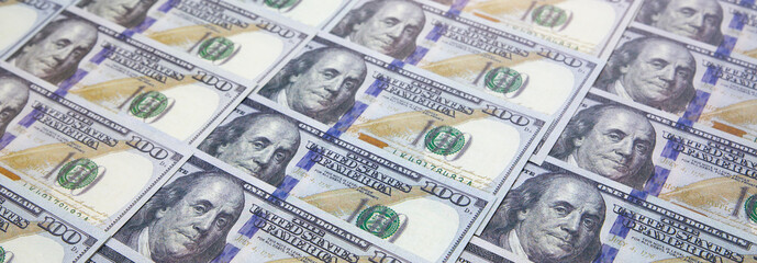 A lot of Money background. Dollars currency notes. Inflation rate. Economic crisis. Сurrency devaluation. Successful business. Close up, soft focus.