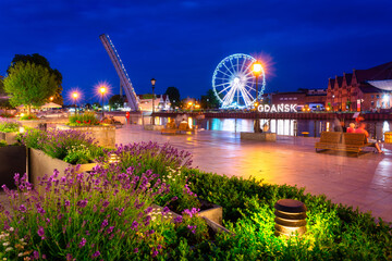 Beautiful scenery of Gdansk city at dusk over the Motlawa river. Poland © Patryk Kosmider