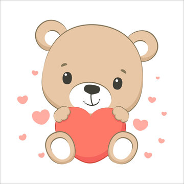 Cute baby bear with a heart. Cartoon vector illustration.