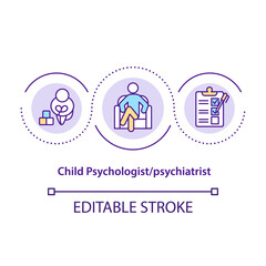 Child psychologist concept icon. Psychiatrist medical help. Medical treatment of body disorders abstract idea thin line illustration. Vector isolated outline color drawing. Editable stroke