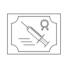 Coronavirus vaccination certificate.  Medical syringe icon. Concept of vaccination.  Isolated vector illustration.