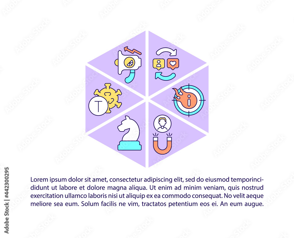 Poster viral content concept line icons with text. ppt page vector template with copy space. brochure, maga