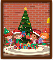 Happy kids in Christmas theme photo in a frame