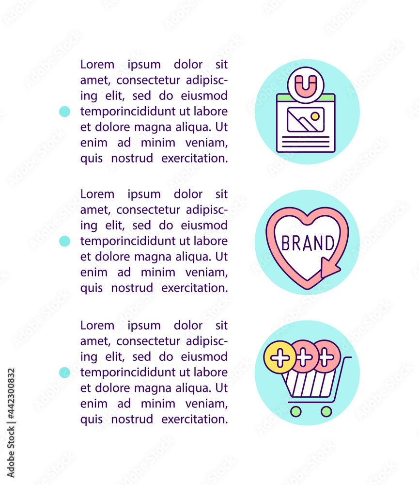 Poster consideration leads to purchase concept line icons with text. ppt page vector template with copy spa