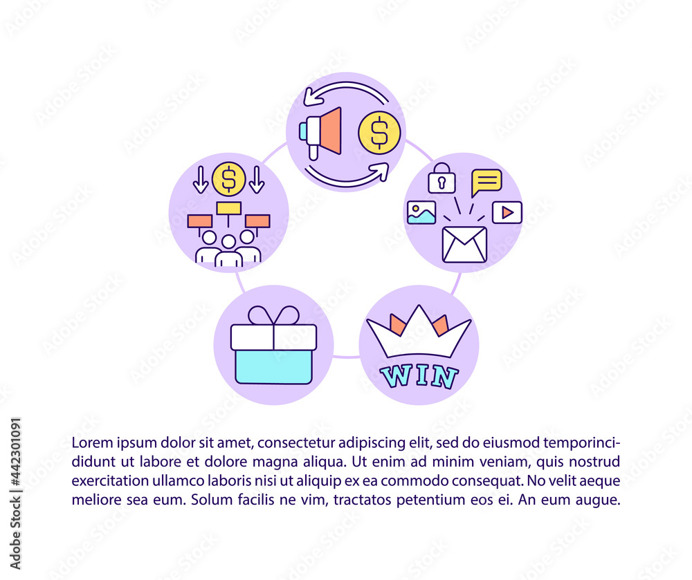 Poster viral marketing tools concept line icons with text. ppt page vector template with copy space. brochu