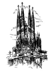 Vector famous monuments of architecture from around the world. Spain. Barselona_bw