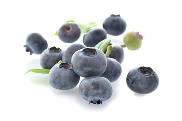 Blueberries in group raw, ripe, small closed up isolated on white