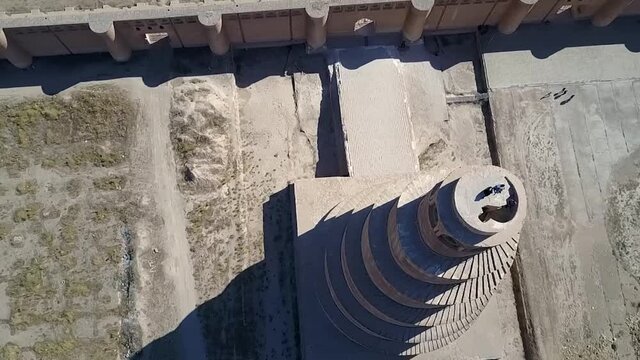 aerial footage of Malwiya Mosque in samarra iraq minaret minaret