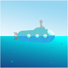 Submarine vector graphic illustration, suitable for product illustrations, and children's book illustrations, complementary to children's learning designs, etc.