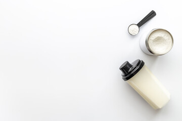 Whey protein powder and shaker with sport nutrition