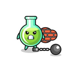 Character mascot of lab beakers as a prisoner