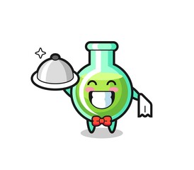 Character mascot of lab beakers as a waiters