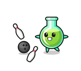 Character cartoon of lab beakers is playing bowling