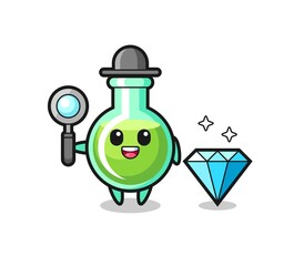 Illustration of lab beakers character with a diamond