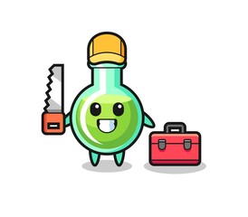 Illustration of lab beakers character as a woodworker