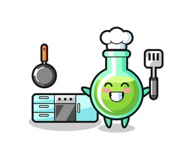 lab beakers character illustration as a chef is cooking