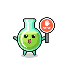 lab beakers character illustration holding a stop sign