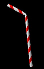 Eco friendly red and white paper drinking straw isolated on black background with clipping path